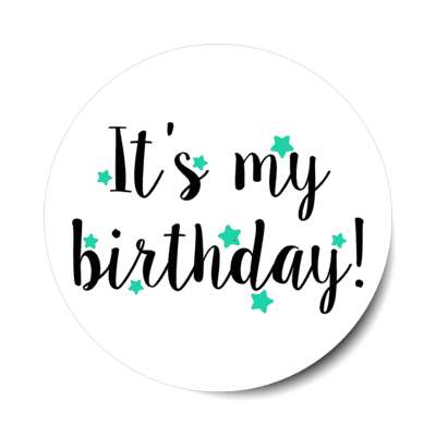 cursive its my birthday mint green soft stars classy casual party stickers, magnet