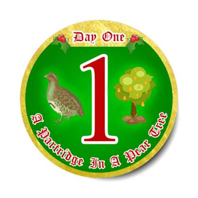 day one a partridge in a pear tree twelve days of christmas  stickers, magnet