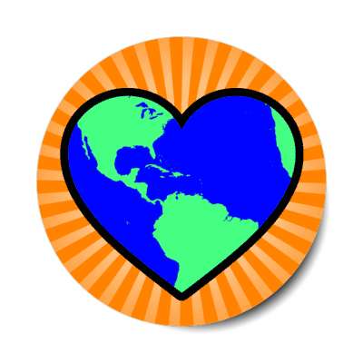 earth planet heart rays orange stickers, magnet