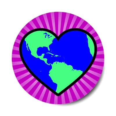 earth planet heart rays purple stickers, magnet