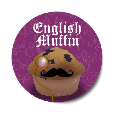 english muffin mustache monocle british stickers, magnet