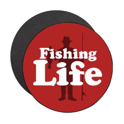 fishing life fisher pole fish silhouette stickers, magnet