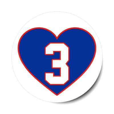 football sports buffalo team number three 3 support heart white stickers, magnet