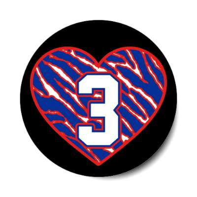 football sports buffalo team number three 3 support zebra print heart stickers, magnet