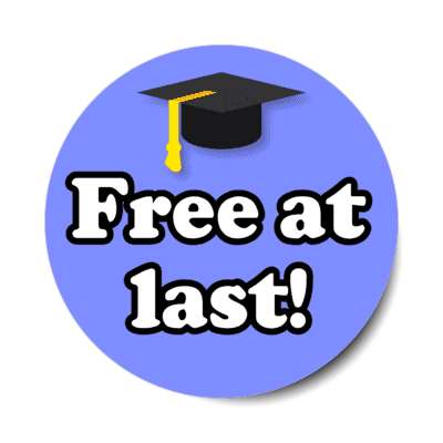 free at last graduation cap celebration blue stickers, magnet