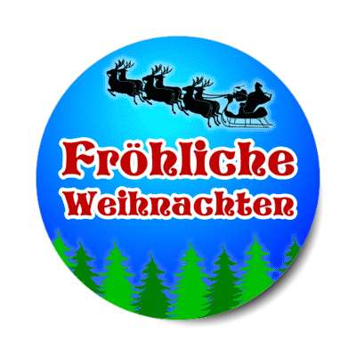 frohliche weihnachten german merry christmas santa reindeer forest stickers, magnet
