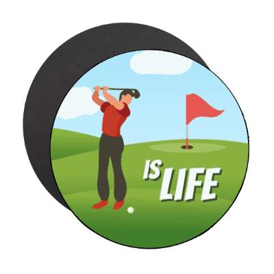 golfing is life golfer golfball flag stickers, magnet