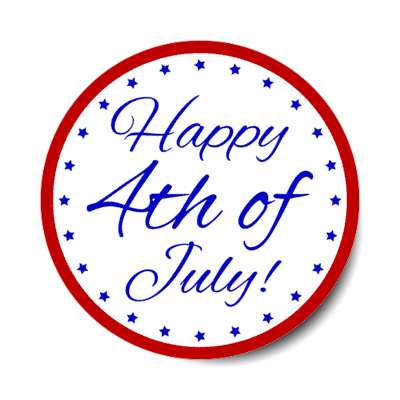happy 4th of july basic cursive classic stars red border stickers, magnet