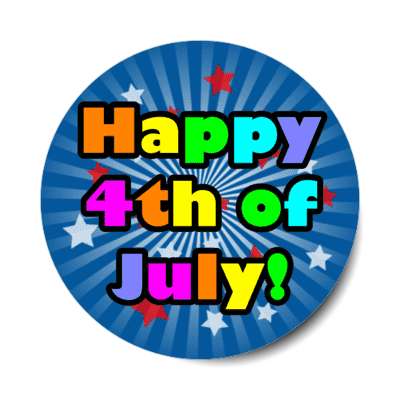 happy 4th of july colorful blue burst stars rays stickers, magnet