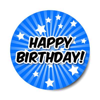 happy birthday bright blue star burst rays stickers, magnet