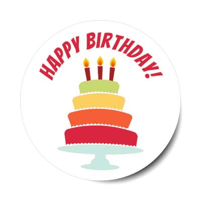 happy birthday colorful multilevel cake candles red stickers, magnet