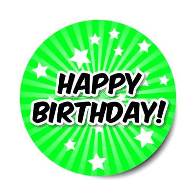 happy birthday green star burst rays stickers, magnet