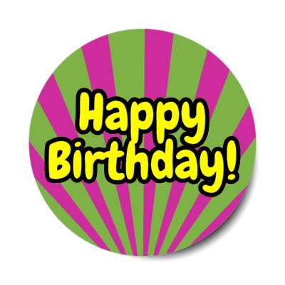 happy birthday rays pale green raspberry cute party stickers, magnet