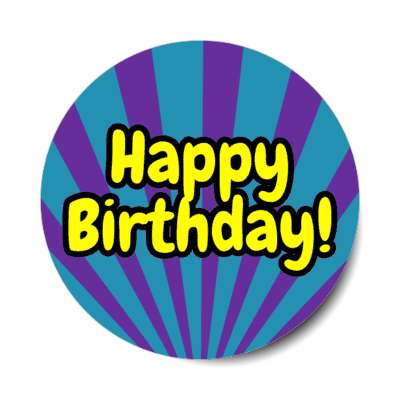 happy birthday rays teal purple cute party stickers, magnet