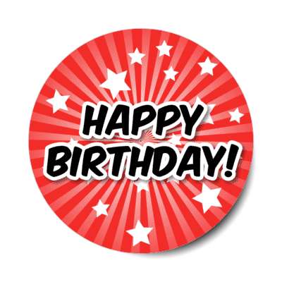 happy birthday red star burst rays stickers, magnet