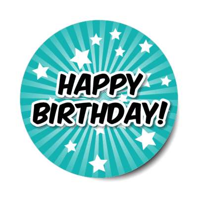 happy birthday teal star burst rays stickers, magnet