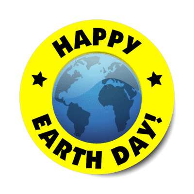 happy earth day globe yellow stickers, magnet