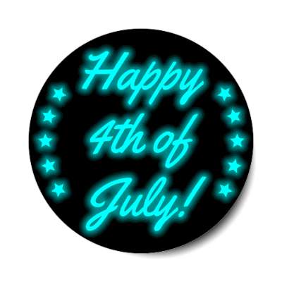 happy fourth of july cursive aqua color shadow stars stickers, magnet