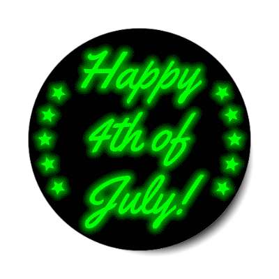 happy fourth of july cursive green color shadow stars stickers, magnet