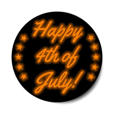 happy fourth of july cursive orange color shadow stars stickers, magnet