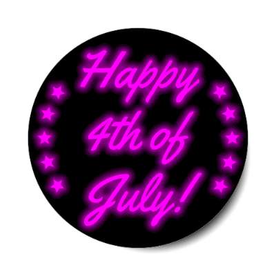 happy fourth of july cursive purple color shadow stars stickers, magnet