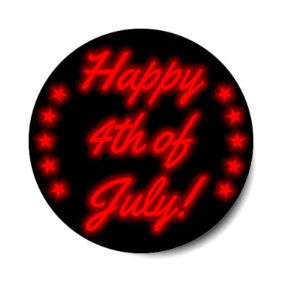 happy fourth of july cursive red color shadow stars stickers, magnet
