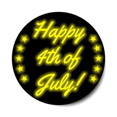 happy fourth of july cursive yellow color shadow stars stickers, magnet
