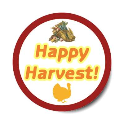 happy harvest thanksgiving cornucopia turkey silhouette stickers, magnet