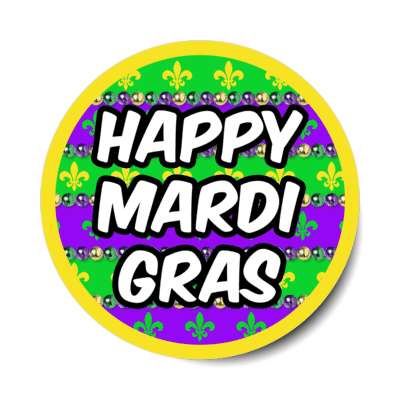 happy mardi gras beads gold border stickers, magnet