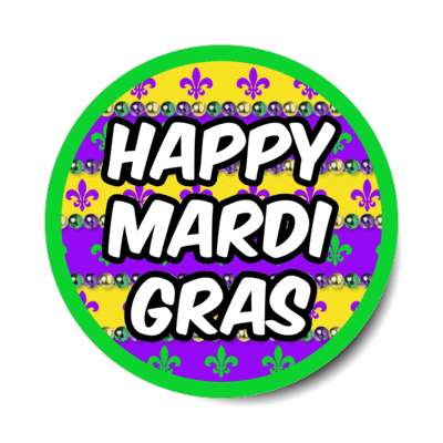 happy mardi gras beads green border stickers, magnet