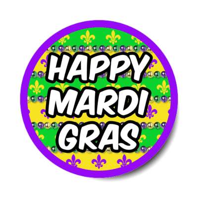 happy mardi gras beads purple border stickers, magnet