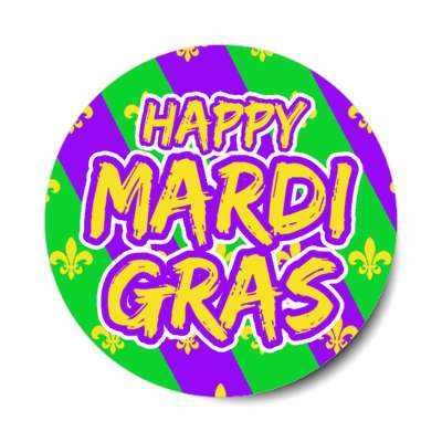 happy mardi gras gold diagonal fleur de lis stickers, magnet