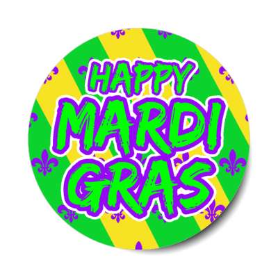 happy mardi gras green diagonal fleur de lis stickers, magnet
