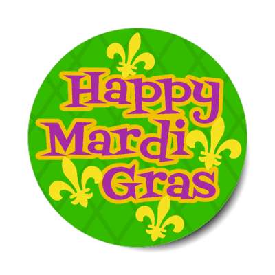 happy mardi gras green fleur de lis stickers, magnet