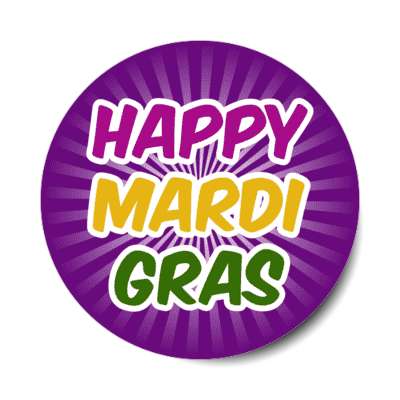 happy mardi gras purple burst stickers, magnet