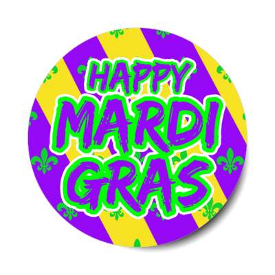 happy mardi gras purple diagonal fleur de lis stickers, magnet