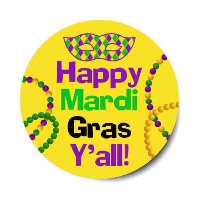 happy mardi gras yall masquerade mask gold stickers, magnet