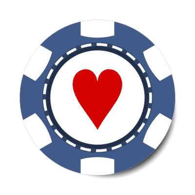 heart card suit poker chip blue stickers, magnet