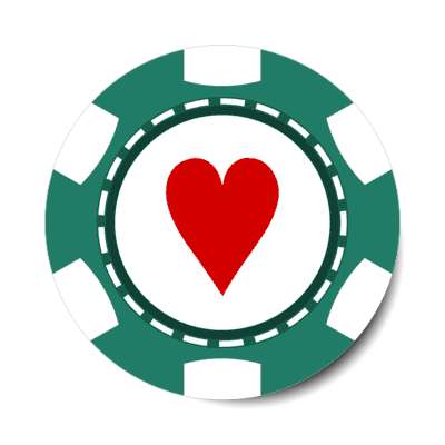 heart card suit poker chip green stickers, magnet