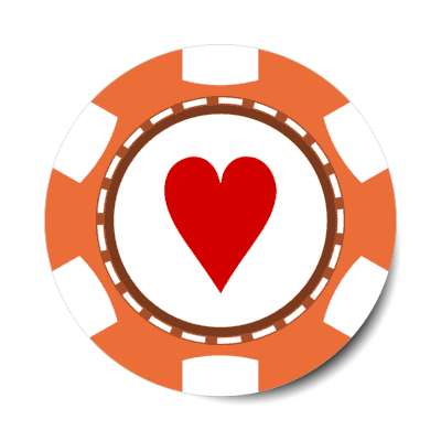 heart card suit poker chip orange stickers, magnet