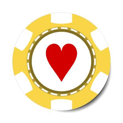 heart card suit poker chip yellow stickers, magnet