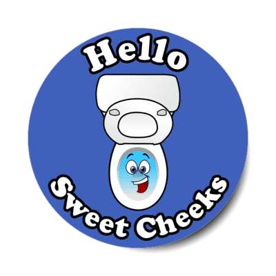 hello sweet cheeks smiling toilet blue stickers, magnet
