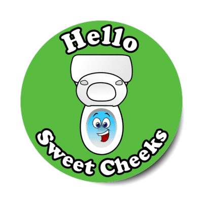 hello sweet cheeks smiling toilet green stickers, magnet