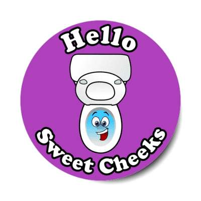 hello sweet cheeks smiling toilet purple stickers, magnet