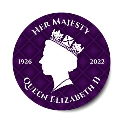 her majesty 1926 to 2022 queen elizabeth ii silhouette memorial royal purple stickers, magnet