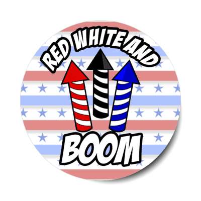 horizontal lines red white and boom fourth of july wordplay firecracker rockets stickers, magnet