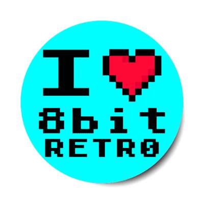 i heart 8bit retro pixel heart aqua stickers, magnet