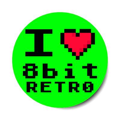 i heart 8bit retro pixel heart green stickers, magnet