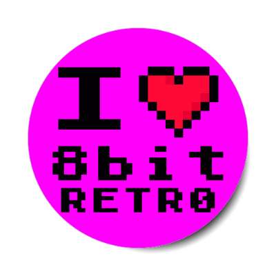 i heart 8bit retro pixel heart magenta stickers, magnet