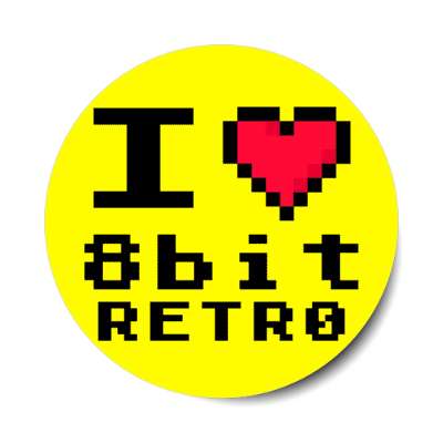 i heart 8bit retro pixel heart yellow stickers, magnet